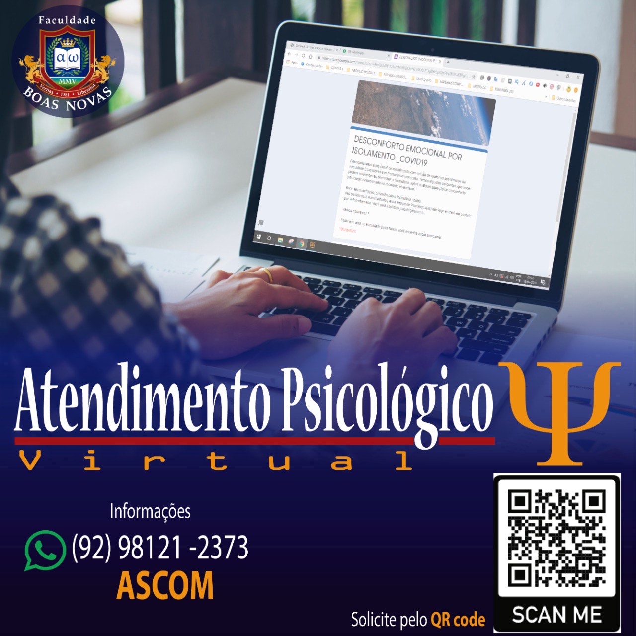 Atendimento psicológico virtual.