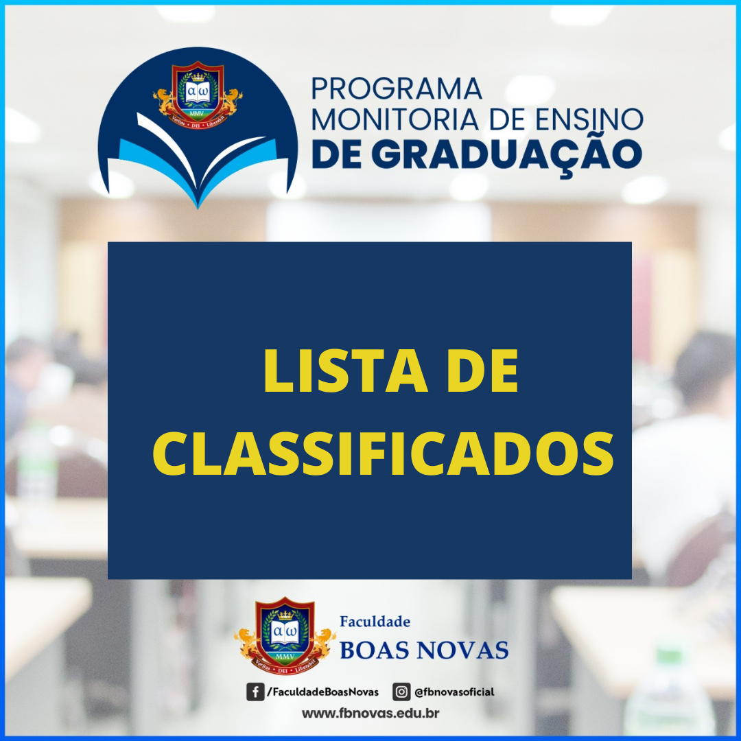 Lista de Classificados – Programa Manitoria de Ensino de Graduação